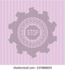 stop icon inside pink emblem. Vintage.