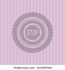 stop icon inside pink emblem. Retro