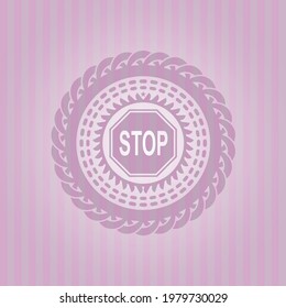 stop icon inside pink icon or emblem. Detailed design. 