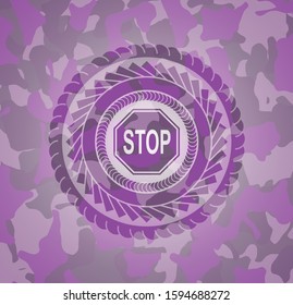 stop icon inside pink and purple camo texture