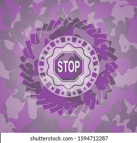 stop icon inside pink and purple camo texture