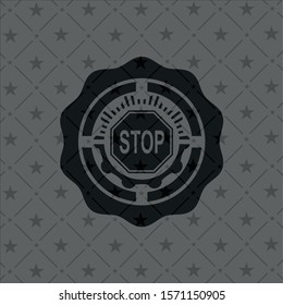 stop icon inside realistic black emblem
