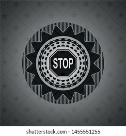 stop icon inside realistic dark emblem