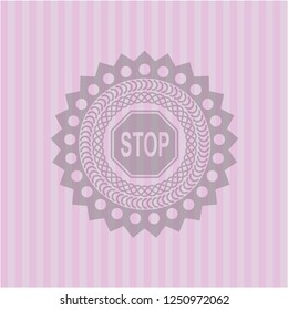 stop icon inside realistic pink emblem