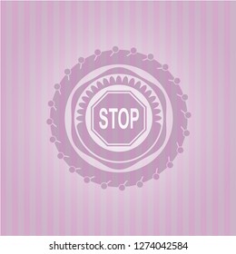 stop icon inside realistic pink emblem