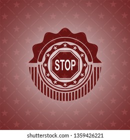 stop icon inside realistic red emblem