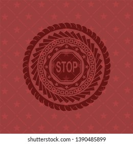 stop icon inside realistic red emblem