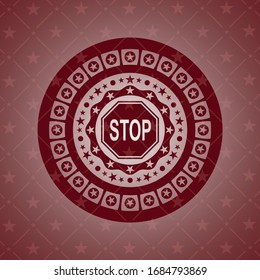 stop icon inside realistic red emblem