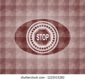 stop icon inside red badge with geometric pattern. Seamless.