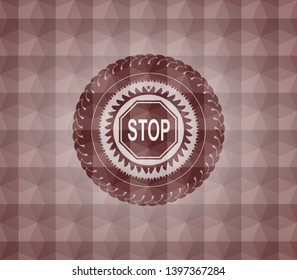 stop icon inside red badge with geometric background. Seamless.