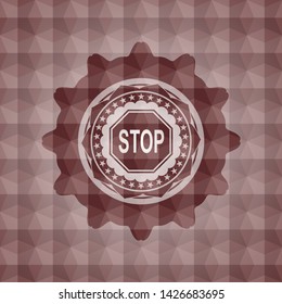 stop icon inside red badge with geometric pattern. Seamless.