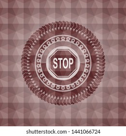 stop icon inside red badge with geometric background. Seamless.