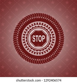 stop icon inside red emblem. Retro