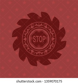 stop icon inside red emblem. Retro