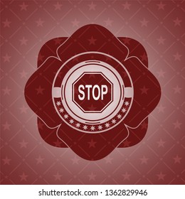 stop icon inside red emblem. Retro