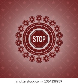 stop icon inside red emblem. Retro