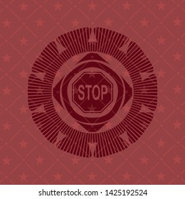 stop icon inside red emblem. Retro