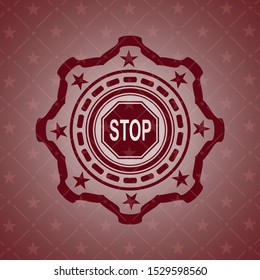 stop icon inside red emblem. Vintage.