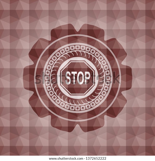 stop icon inside red emblem or\
badge with abstract geometric pattern background.\
Seamless.