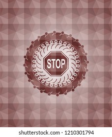 stop icon inside red seamless badge with geometric pattern.