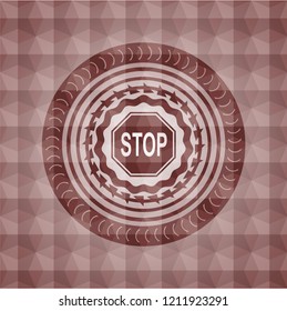 stop icon inside red seamless polygonal badge.