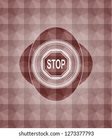 stop icon inside red seamless geometric badge.