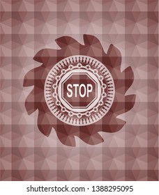 stop icon inside red seamless badge with geometric pattern.