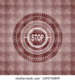 stop icon inside red seamless geometric badge.