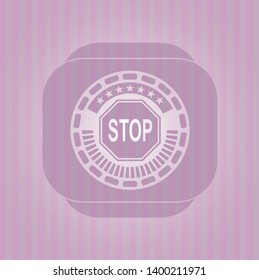 stop icon inside retro pink emblem