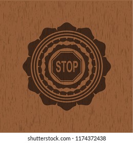 stop icon inside retro style wood emblem