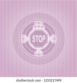 stop icon inside retro style pink emblem