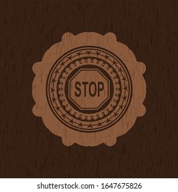 stop icon inside retro style wooden emblem