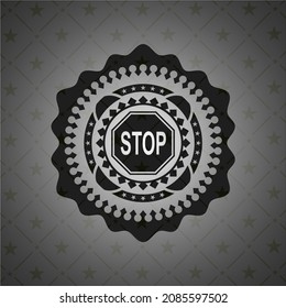 stop icon inside retro style black emblem. 