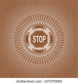 stop icon inside retro wood emblem