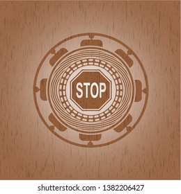 stop icon inside retro wood emblem