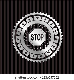 stop icon inside silver badge