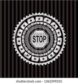 stop icon inside silver badge or emblem