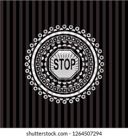 stop icon inside silvery badge or emblem
