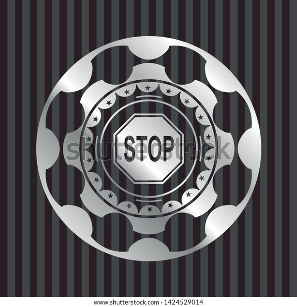 stop icon inside silvery\
badge