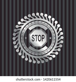 stop icon inside silvery shiny emblem