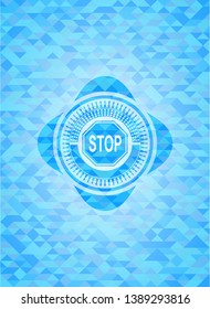 stop icon inside sky blue mosaic emblem