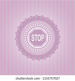 stop icon inside vintage pink emblem