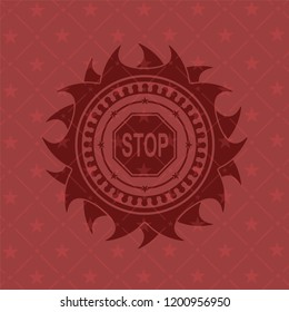 stop icon inside vintage red emblem