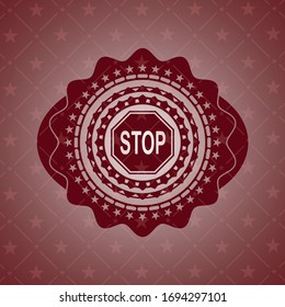 icono de detención dentro del emblema rojo vintage