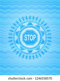 stop icon inside water concept style emblem.