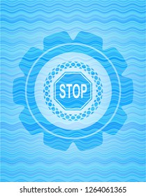 stop icon inside water wave representation emblem background.