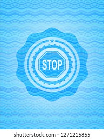 stop icon inside water wave representation emblem background.