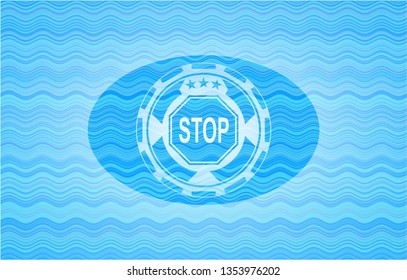 stop icon inside water wave representation style badge.