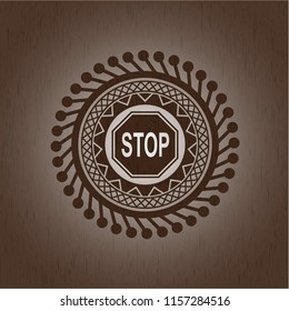 stop icon inside wood emblem. Retro