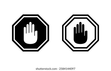 Stop icon logo design. stop road sign. hand stop sign and symbol. Do not enter stop red sign with hand